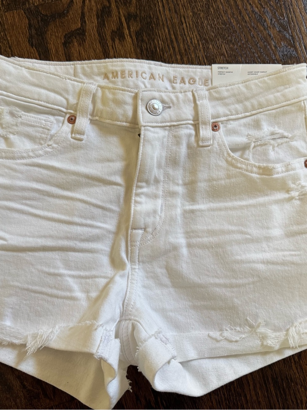 American Eagle Outfitters White High-Rise Denim Cutoff Shorts